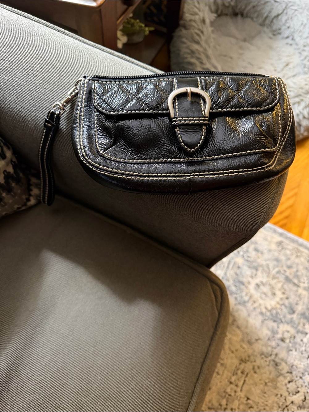 Talbots Black Quilted Leather Wristlet with Buckle Detail